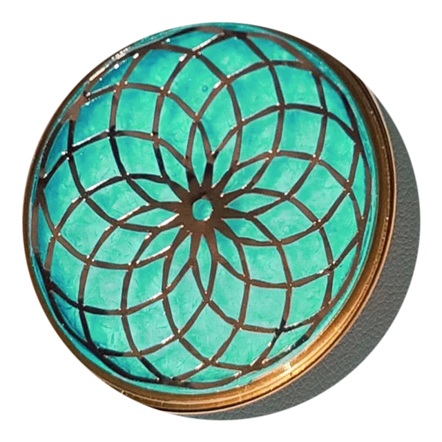 Link 6D, turquoise glass in a gold case